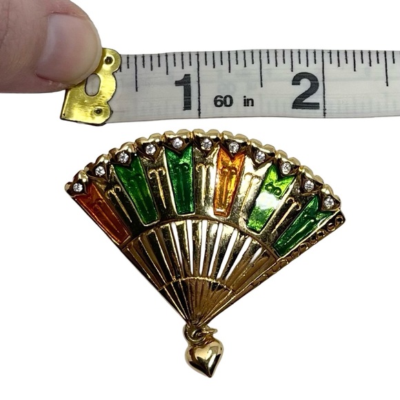 Vintage Gold Tone Signed Monet Multicolor Fan Pin Brooch - Picture 7 of 8